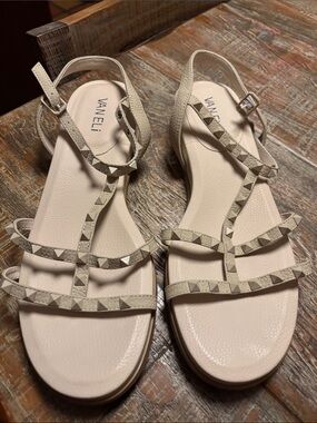 VANELI Ivory Studded T-Strap Sandals